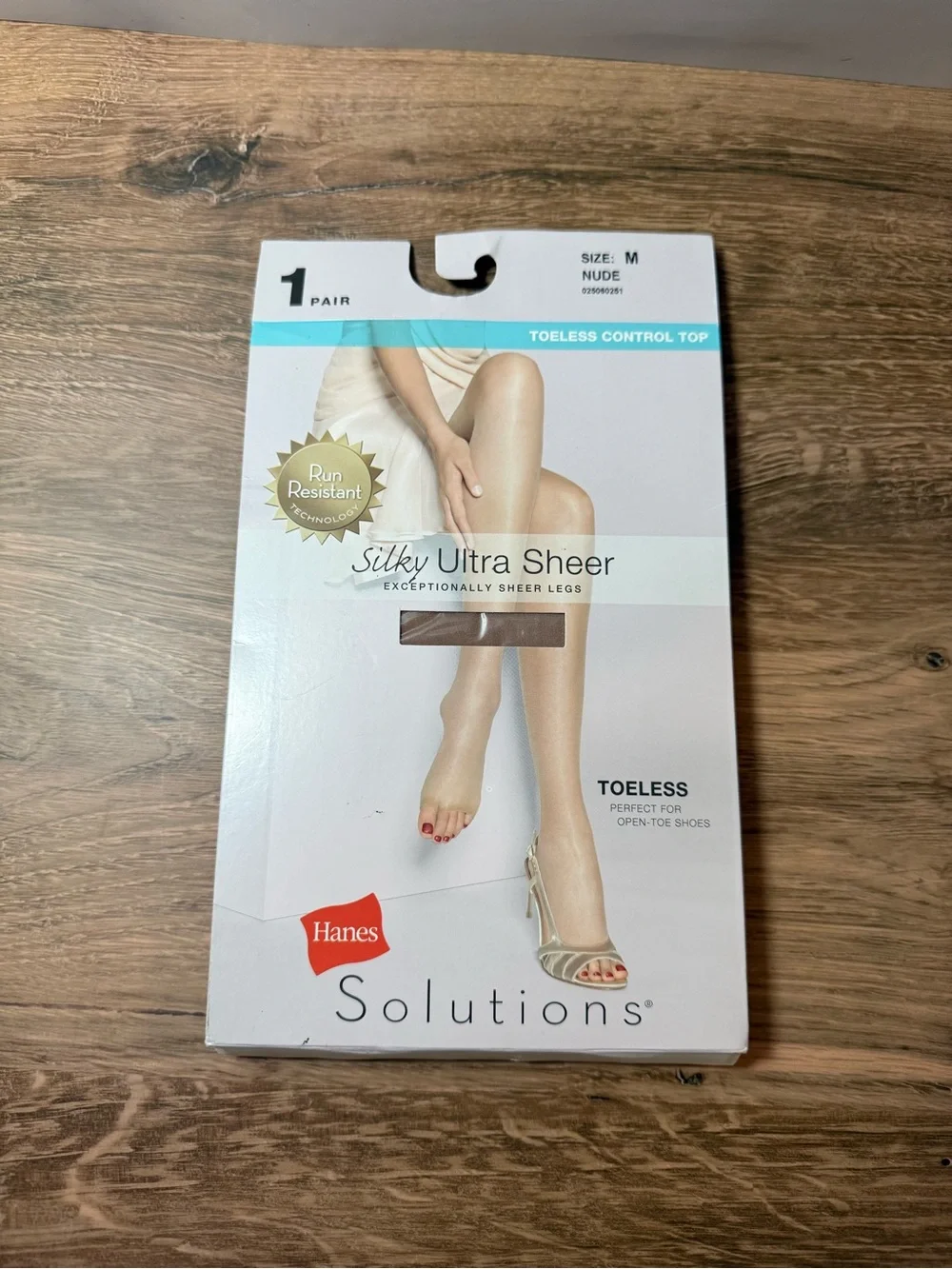 Hanes Solutions Silky Ultra Sheer Toeless Control Top Pantyhose Nude M NIB
